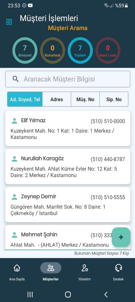 Seyitgazi Halı Yıkama Android Müşteri Listesi