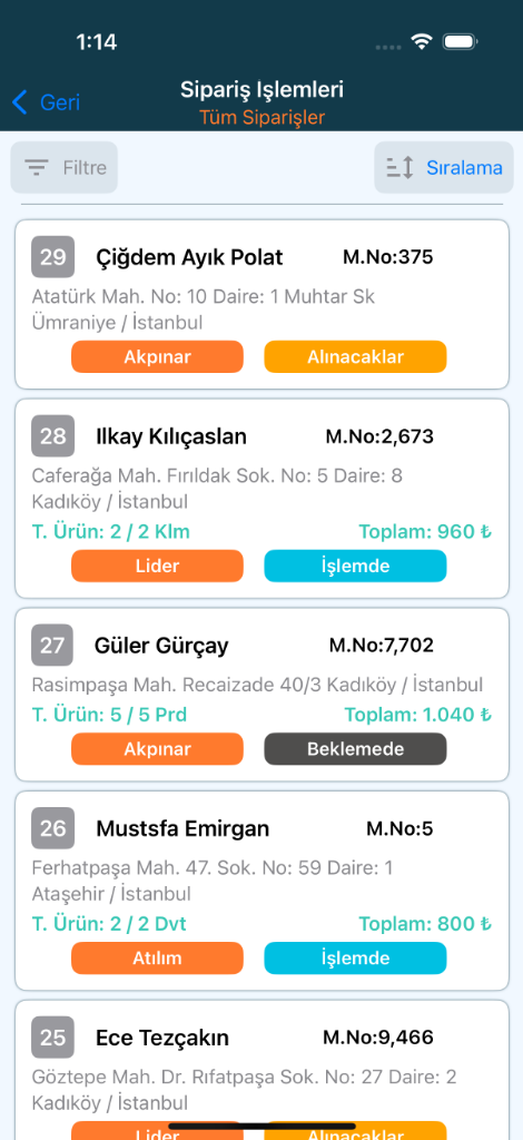 Seyitgazi Halı Yıkama iOS Siparişler